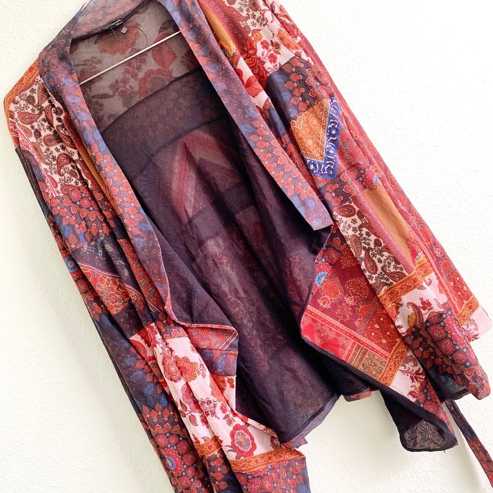 DESIGUAL patchwork multi print wrap up cardigan kimono long sleeve Medium